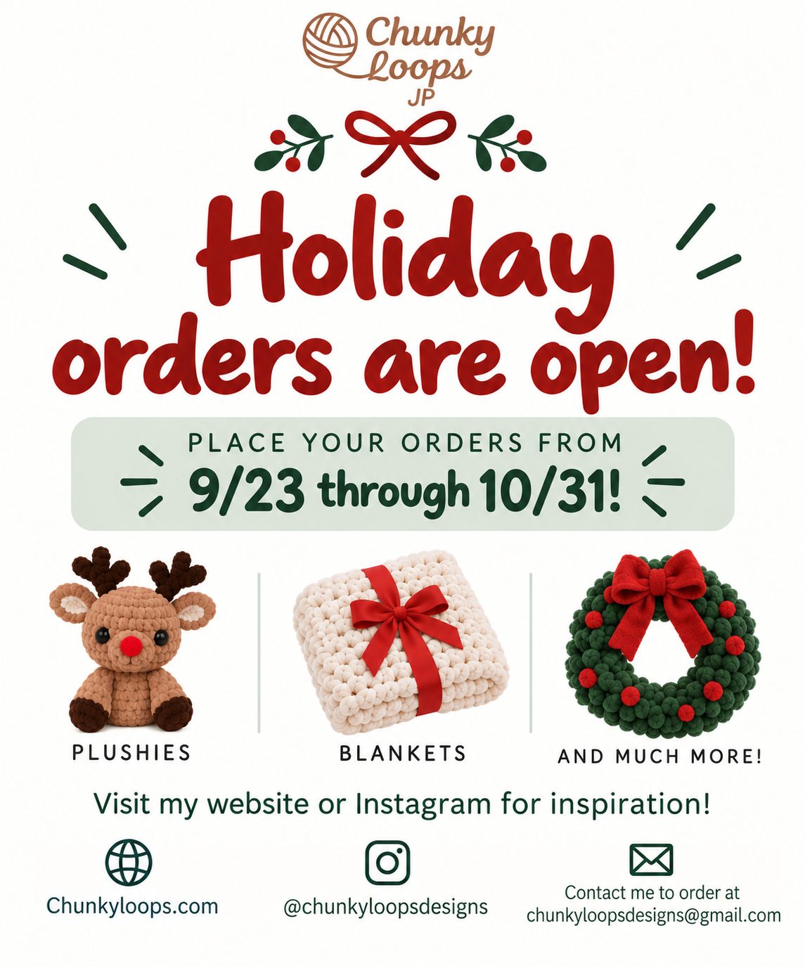 Chunky Loops holiday orders are open from September 23 through October 31